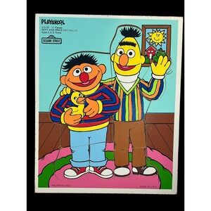Vintage Sesame Street Playskool Wood Wooden Puzzle - Bert And Ernie Say Hello